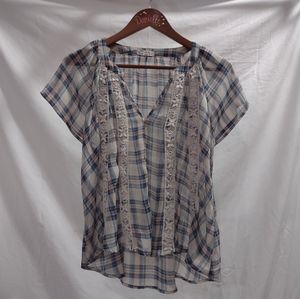 Pink and Blue Plaid Top, size women's medium
